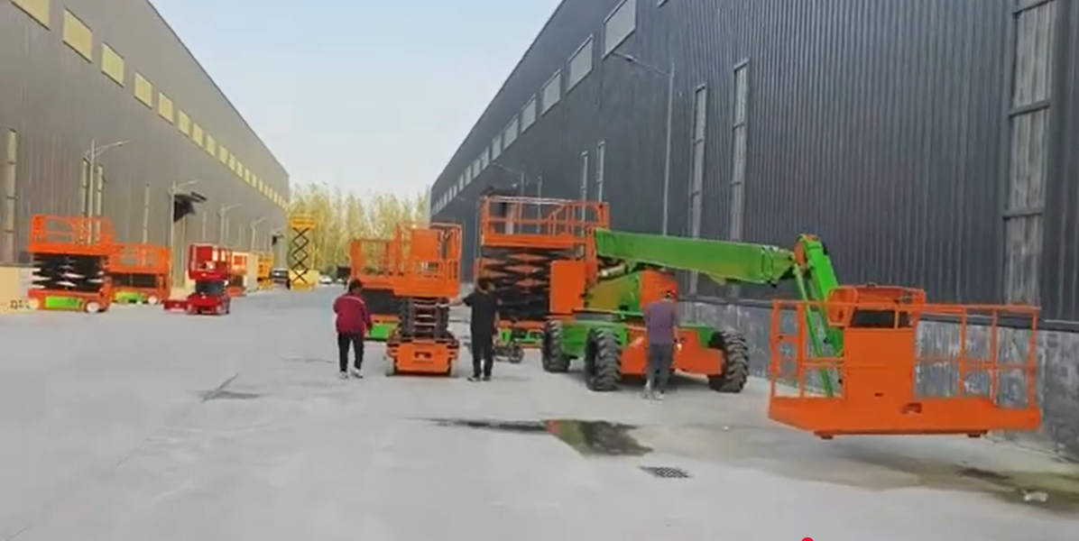 Telescopic boom lifts and scissor lifts in the factory